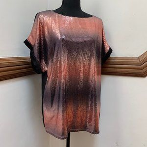 Copper and Black Striped Sequined Top